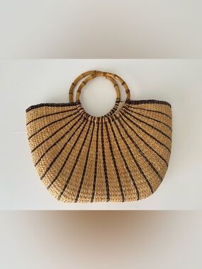 United Colors of Benetton Straw Tote Bamboo Handle Boho Bag